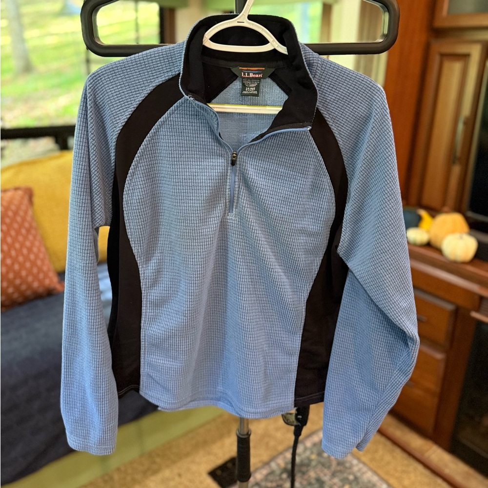 L.L. Bean Women's Blue and Black 1/4 Zip Fleece Jacket